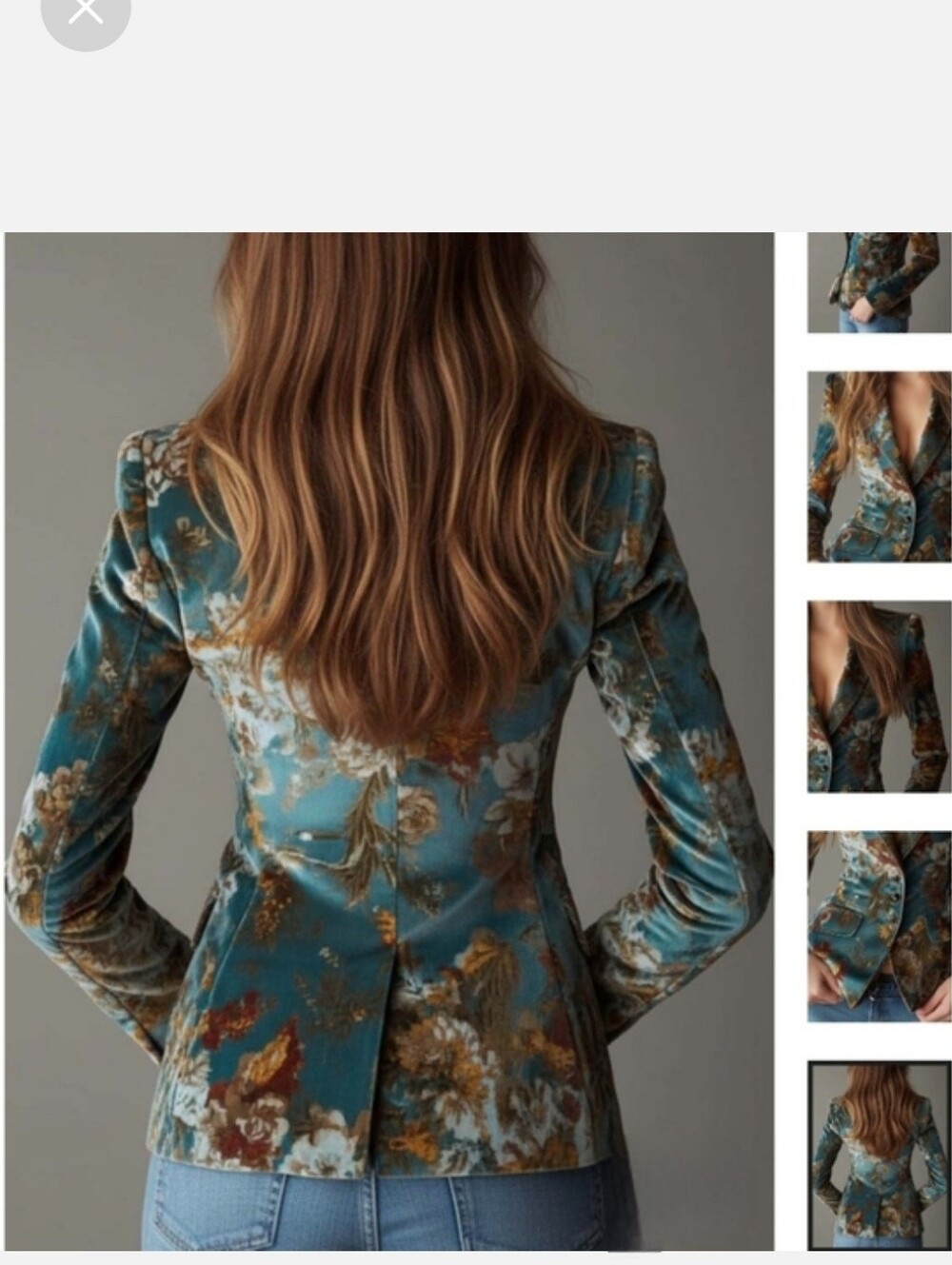 NWT FuTario Vintage Teal Floral Velvet Tailored Blazer Size Medium - Picture 2 of 11
